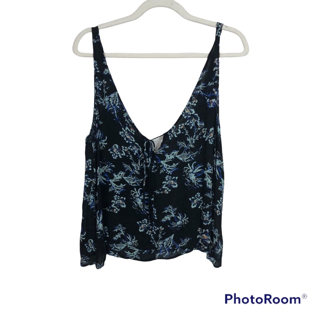 Free People Black and Blue Floral Tank Top